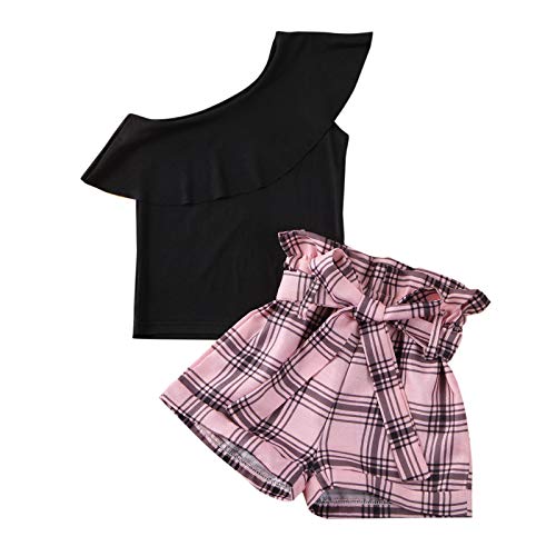 Geagodelia Conjunto de ropa de verano para recién nacido, para bebé, niña, conjunto de ropa para niña, conjunto de ropa de 2 piezas Negro D 4-5 Años