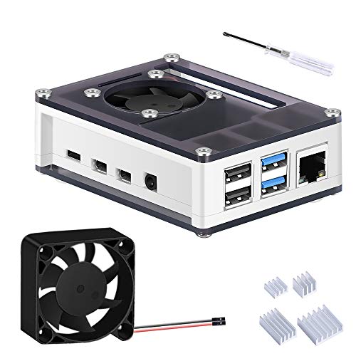 GeeekPi Acrílico ABS Caja para Raspberry Pi 4 Modelo B, Raspberry Pi Caja con ventilador Raspberry Pi Disipadores para Raspberry Pi 4 Modelo B (Solo para Pi 4) (Blanco y Negro)