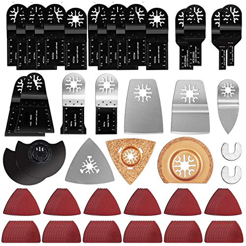 Gifort 120 PCS Cuchillas Oscilantes Multiherramienta, Hojas de Sierra para Cortar Madera, Metal y Plástico con Papel de Lija triangular para Skil Ridgid Craftsman Tacklife Ferm Wen Hi-Spec