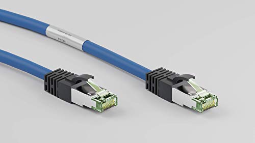 Goobay – Cable de red Conector RJ45 Cat 8.1 S/FTP 0.5 m azul, sin halógeno, con manguito protector, vergol