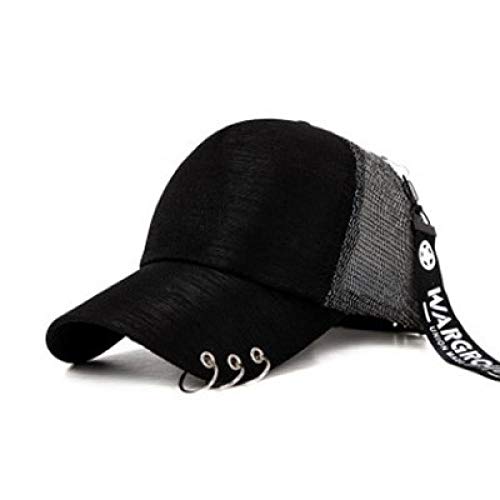 Gorras De Hombre Tamaño De La Cabeza Ajustable Gorra De Béisbol De Cola De Caballo para Mujer Gorra Snapback Personalidad Anillo De Hierro Correa Colgante Hip Hop Cap-Black-2_56-62Cm