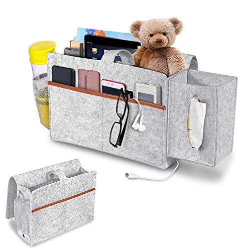 gotyou Besylo Bolsillo Cama, Organizador de Almacenamiento Antideslizante, Bolsillo de Cama multiaccesorio para revistas, teléfono, iPad, Libro, portátil, Mando a Distancia, Gafas (Gris Claro)