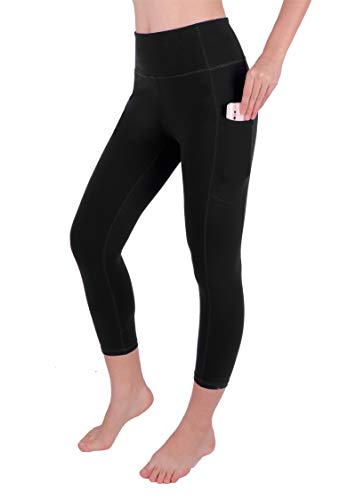 GRAT.UNIC Mallas Deportivas de Mujer,Mujer Pantalones elásticos de Yoga con Bolsillos Laterales,3/4 Polainas de Yoga Fitness (Negro 3/4, S)