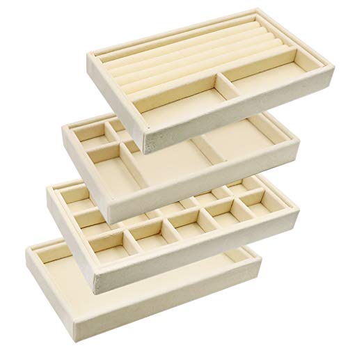 gudong Organizador Pulseras 4 cajones, Organizador de joyería para aretes Brazalete Pulsera Collar y Anillos Almacenamiento Caja de joyería Titular de Pendiente (Beige)