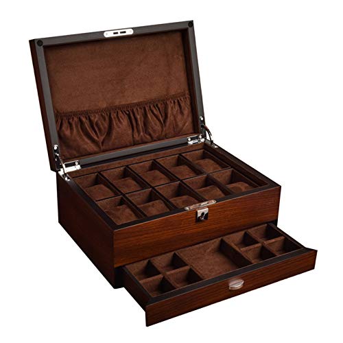 GYMEIJYG Caja De Almacenamiento De Reloj Caja De Reloj De Madera Caja De Reloj De Doble Capa con Cajón Caja De Reloj con Cerradura para Colección De Joyas (Color : Brown, Size : 30x21.7x13cm)