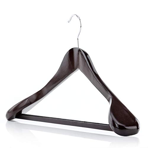 Hangerworld 10 Perchas Trajes 45cm Madera Premium Hombreras Anchas y Barra para Pantalón Color Caoba