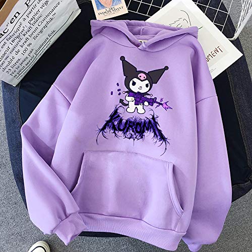 HAOJUE Sudaderas Y2k Gótico Kawaii Anime Kuromi Sudaderas Mujeres Invierno Color Impresión Sudadera Manga Larga Oversize Mujer Ropa Tops (Color: 1, Talla : XL)