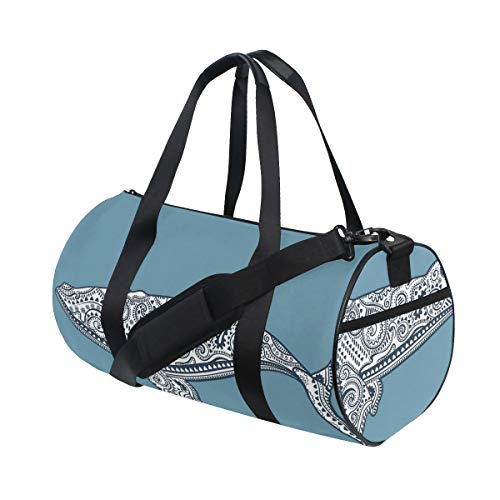 HARXISE Bolsa de Viaje，Pez Ballena étnico con símbolo de tótem y Kitsch Antiguo patrón de Paisley,Bolsa de Deporte con Compartimento para Sports Gym Bag