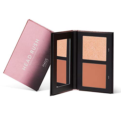 Haus Laboratories by Lady Gaga, HEAD RUSH BLUSH y HIGHLIGHTER DUO Colorete mate color real e iluminador disponibles en varias paletas, brillo modulable, vegano y no testado en animales, 0.38 oz