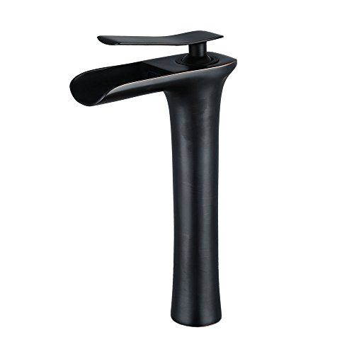 Hiendure® Grifo Mezclador para un Lavabo Contemporáneo - Cascada de agua Grifo con cuenca mezcladora Grifo para lavabo de Bronce barnizado (Color Negro)