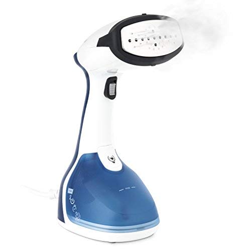 H.Koenig Plancha Vapor Vertical Muy Potente, 1640 W, 24 g/m, Suela de Acero Inozidable, Depósito de Agua Extraíble de 250 mL, Autonomía Ilimitda, Ideal para Viaje, Azúl STM10, Plastico, Azul