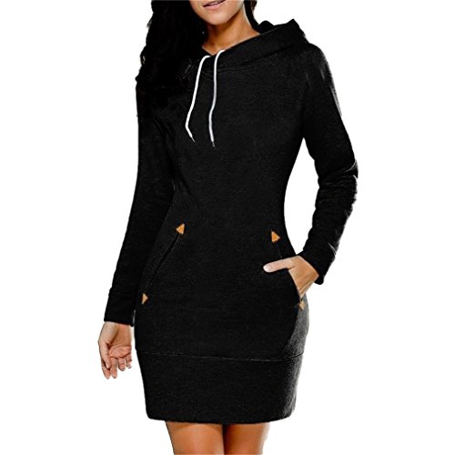 Honghu Mujer Casual Manga Larga Cuello Redondo Hals con Capucha Sudadera para Mujer Slim Fit Freizeit Vestido Tamaño L Negro