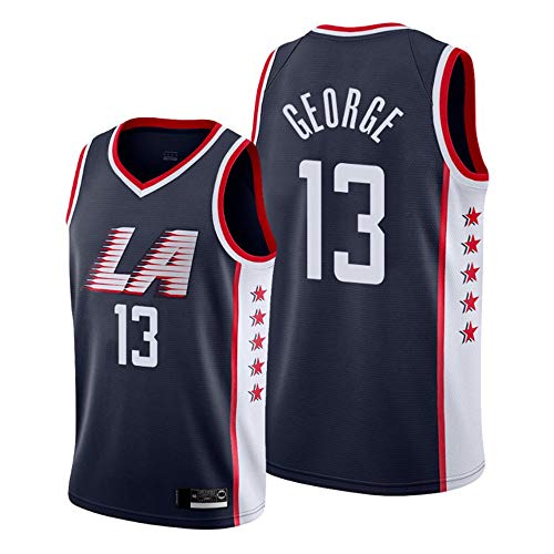 HS-XP Baloncesto De Los Hombres NBA Los Angeles Clippers # 13 Paul George Jersey, Fitness Moisture Wicking Flood, Sin Mangas, Vestida De Cuello En V (Color: Azul Oscuro),M(170~175cm)