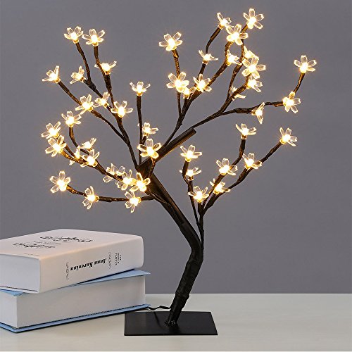 Huapa 48 LED Lámpara De Mesa De La Flor De Cerezo De La Luz del árbol De Los Bonsais, Decorativa Lámpara De Mesa De Estilo Bonsái Lámpara De Navidad para Boda Dormitorio Sala De Estar