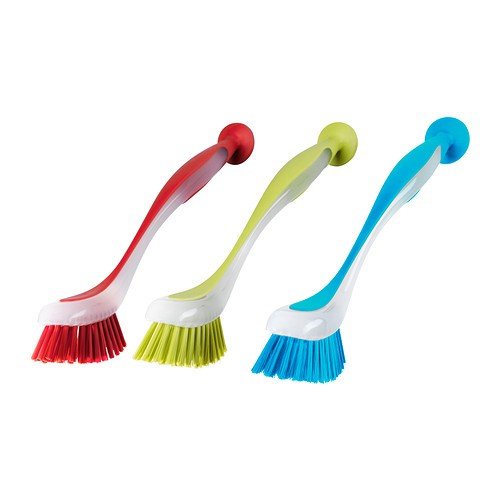 IKEA Juego de 3 cepillos de Lavado Plastis con Ventosa – Apto para lavavajillas – en Rojo + Azul + Amarillo