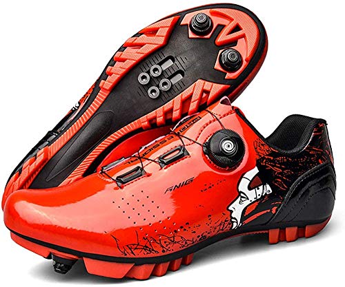 JINFAN Zapatillas de Ciclismo SPD MTB para Hombres y Mujeres, Ideales para Bicicletas de Montaña, Ciclo de Fondo, XC, Incluidas,Red-11UK=(275mm)=45EU