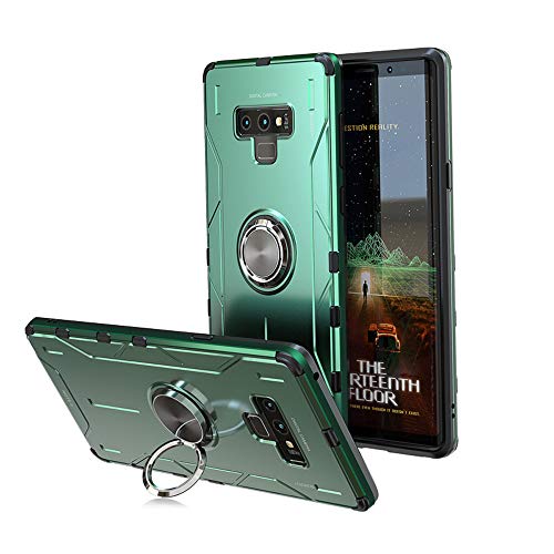 Jonwelsy Funda para Samsung Galaxy Note 9, Shockproof Flexible Silicona Carcasa + Aleación de Aluminio Cover con Rotación de 360 Grados Anillo iman Kickstand para Samsung Galaxy Note 9 (Verde)