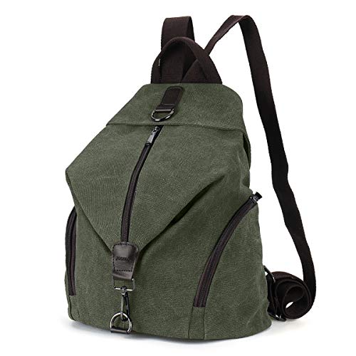 JOSEKO - Mochila de lona para mujer, gran capacidad, estilo vintage, para viajes, para el colegio, para exteriores Verde verde small