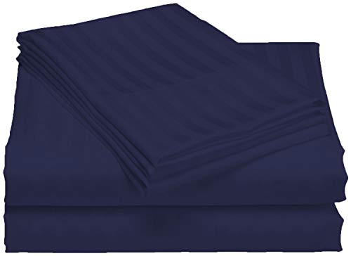 Juego de sábanas de 4 piezas (1 sábana inferior + 1 sábana superior + 2 fundas de almohada) de algodón egipcio de 600 hilos, color azul marino