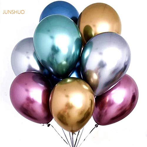 JUNSHUO 50 PCS Globos metalicos de Fiesta Perla de Metal Brillante Latex 12 ’de Espesor Aleación de Cromo nacarado inflables de Aire para Cumpleaños Despedida de Soltera - Colores Variados(12inch)