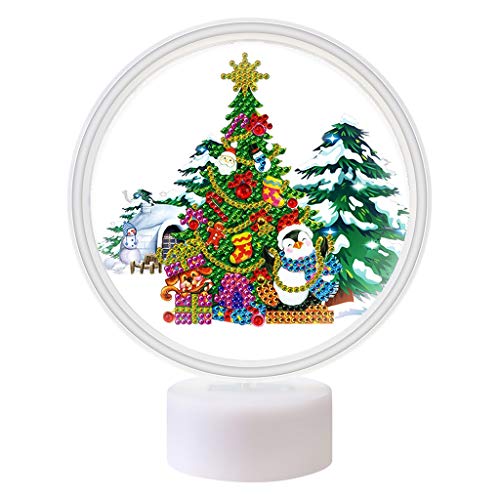 JWDYA Árbol De Navidad Bricolaje Taladro En Forma Especial Pintura De Diamante Disponible Luz LED Mosaico Lámpara De Noche Mesa Escritorio Decoración Cumpleaños