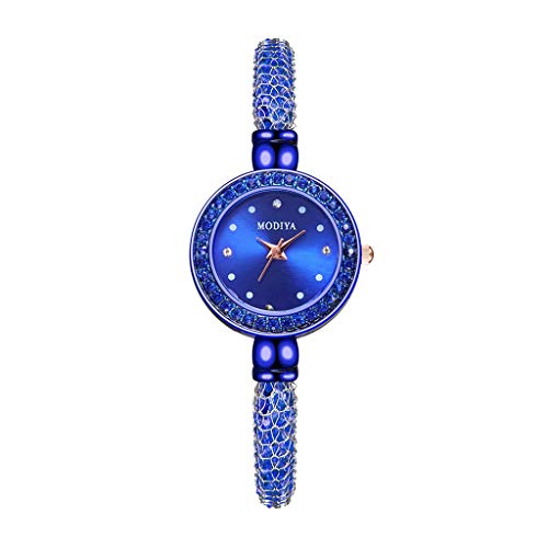 JZDH Relojes para Mujer Moda para Mujer Brazalete de Negocios Floral Exquisito Reloj de Cuarzo Casual Reloj Relojes Decorativos Casuales para Niñas Damas (Color : Blue)