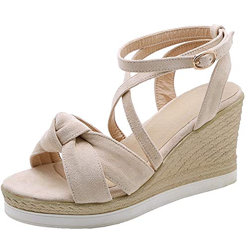 Kaizi Karzi Mujer Comodo Tacón De Cuña Sandalias Plataforma Sandalias De Boda Beige Talla 33 Asiático