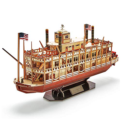 Khosd Puzzle 3D Mississippi Steamboat Model Rompecabezas, Maquetas para Montar, Egalo De Juguete De Bricolaje, 3D Barco and Nave Kit Regalo para Niñas Niños Y Adultos, 142 Piezas