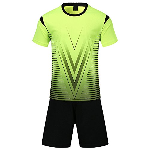 KINDOYO Traje de fútbol de los Hombres de Verano Ropa Deportiva Uniformes Equipo de Entrenamiento de Manga Corta Trajes de Entrenamiento para niños, Verde, US XL=Tag 2XL, Adulto(175-180CM)