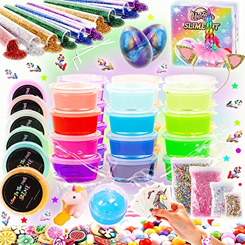 Kit de Slime Kit Brillan en la Oscuridad - 20 Colores Kit de Slime Esponjoso con Unicornio, Purpurina, Nube, Espuma y Más Juguete para Niñas