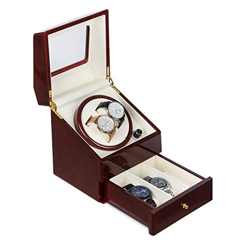 KLARSTEIN Geneva - Estuche de Relojes, Caja para Relojes, para 2 Relojes automáticos, 4 Modos, Rotación hacia la Derecha o Izquierda, Cajón para Relojes, En Madera