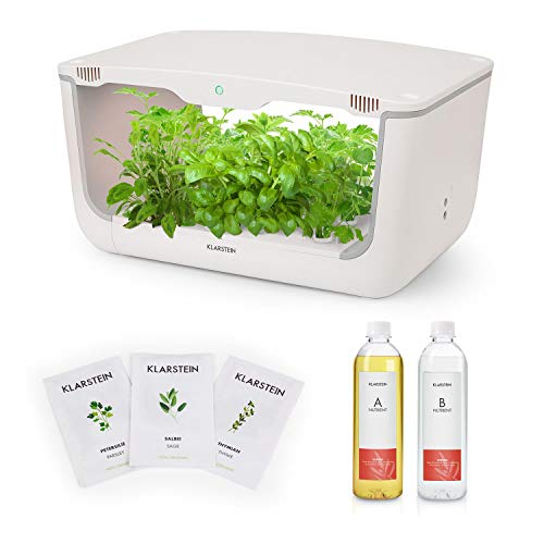 KLARSTEIN GrowIt Farm huerto hidropónico Lote II - 16 + 12 plantones, Depósito de Agua de 8 litros, Iluminación LED de Espectro Completo de 48 W, Lote de nutrientes con Semillas de Europa