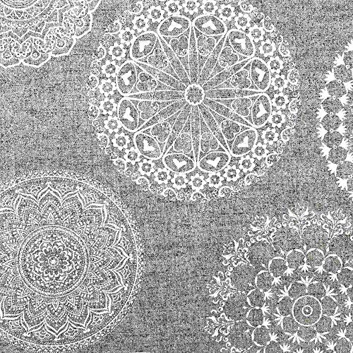 Kt KILOtela Tela por Metros de loneta Estampada - Ancho 280 cm - Largo a elección de 50 en 50 cm | Mandalas Tatoo - Gris, Blanco