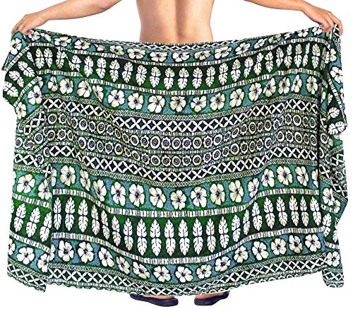 LA LEELA Suavizar Playa Hombres Anthemion Hibisco Sarong Pareo de 78x39 Pulgadas Verde