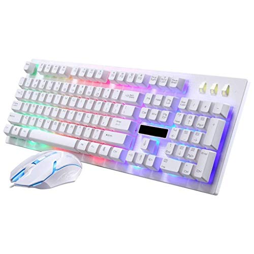 LaLa POP Gaming Keyboard & Mouse Combo, Arco Iris Mecánico Ordenador con Cable USB del Juego De Suspensión Manipulador Conjunto (Color : White)