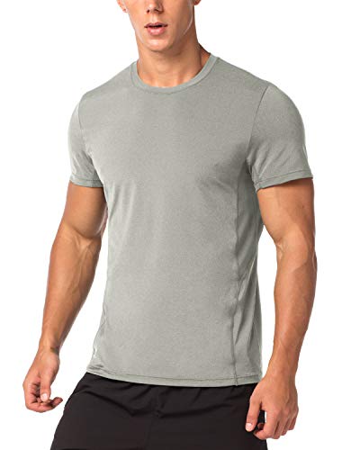 LAPASA Camiseta Deportiva Hombre de Manga Corta Transpirable y Secado Rápido con Microperforación en los Costados M15 (M (Largo 70, H-H 41,5, Pecho 96-102 cm), Gris)