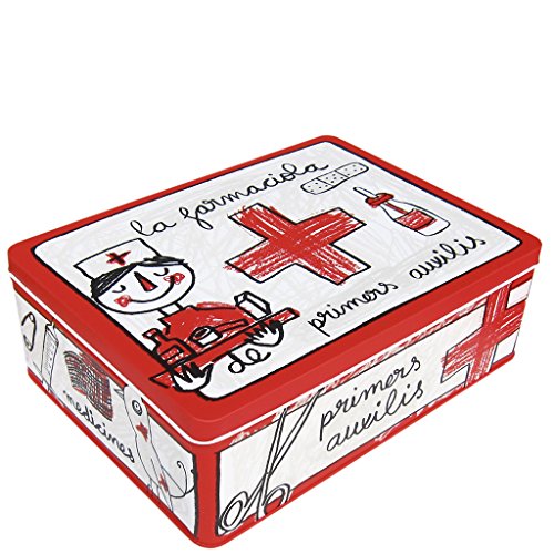 Laroom Caja metálica, Metal, Rojo, Blanco