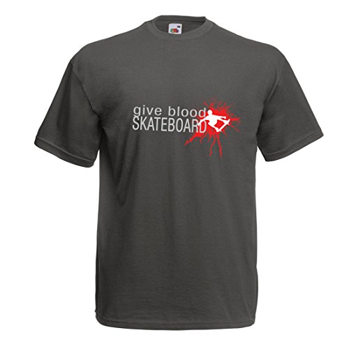 lepni.me Camisetas Hombre Give Blood Skateboard! - Citas Divertidas de Skateboard, Patinador Profesional (X-Large Grafito Multicolor)