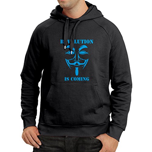 lepni.me Sudadera con Capucha La Revolución se Acerca Hackers Anónimos Legión V para Vendetta (Small Negro Azul)