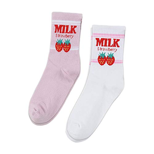 liaobeiotry 2 Pares de Calcetines Unisex Kawaii Sweet Milk Strawberry Mujeres niñas Harajuku Candy Color Navidad Halloween Suministros