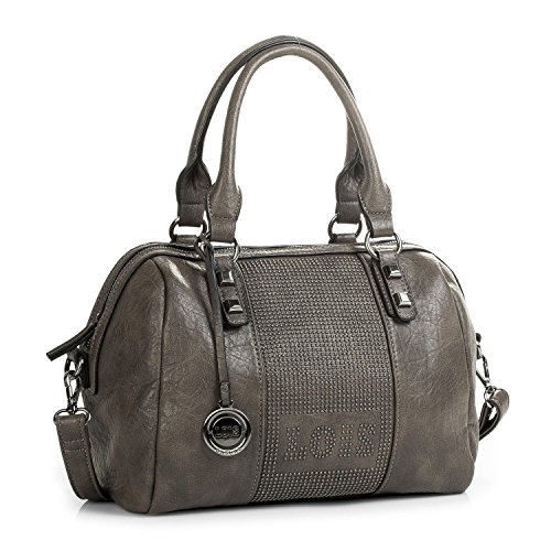 Lois - Bolso de Mujer Pequeño Bowling con Bandolera y Doble Asa. Cuero PU y Remaches. Ideal para Uso Diario Paseo o Compras. Diseño Elegante 94731, Color Taupe