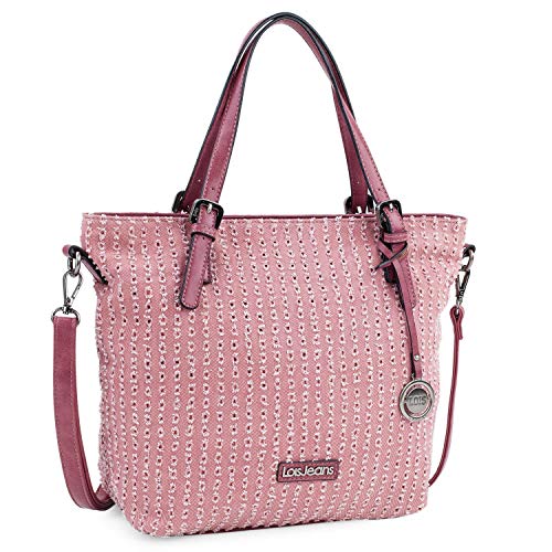 Lois - Bolso Grande Tipo Shopping de Mujer. 2 Asas Largas y Bandolera. Lona Estampada y Cuero PU. para Compras o Viaje. Diseño 306681, Color Rosa