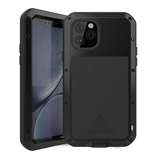 LOVE MEI - Funda Compatible con iPhone 11 Pro,Metal Aluminio y Silicona Antigolpes Ultra Resistente Antichoque Protector de Pantalla Cristal Gorila Glass Carcasa Extrema - Negro