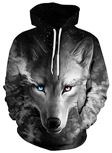 Loveternal Lobo Sudaderas con Capucha Estampado 3D Hoodies Hipster Hip Hop Pullover para Pareja Juniors L