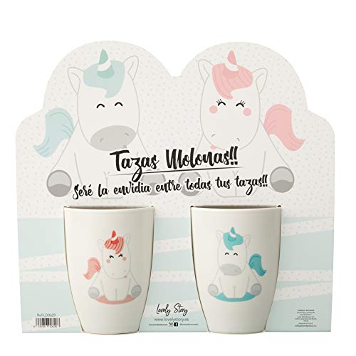 LS LOVELY STORY REGALA HISTORIAS BONITAS LD0629 PACK 2 TAZAS CON MENSAJE: UNICORNIO JUNTOS PODEMOS SOÑARLO, Cerámica