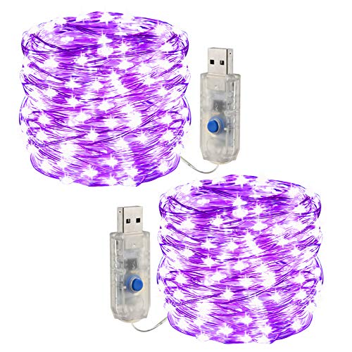 Luces de Cadena, AMMTOO USB Luces [2 piezas] 2x10m 200leds 8 modos de iluminación Cadena ,impermeabilidad IP68 LUZ,para dormitorio, fiesta, boda, hogar, jardín, decoración de pared (Púrpura)