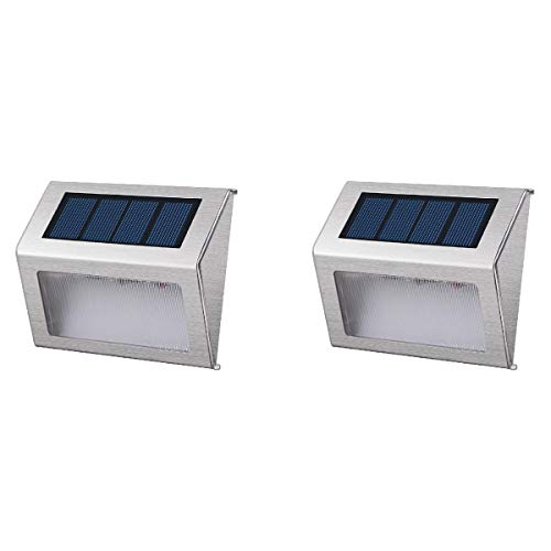 Lumi Jardin WALLY W8 - Juego de 2 focos solares (3 ledes, impermeables, acero inoxidable cepillado, 1 W, 10 x 8 x 2,5 cm)