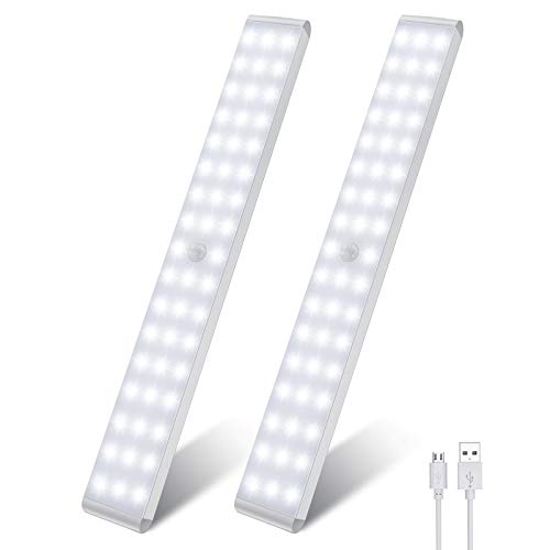Luz Nocturna, 50 LEDs Led Armario con Sensor de Movimiento Recargable 4 Modos con Cinta Adhesiva Magnética para Armario, Pasillo, Estantería, Escalera