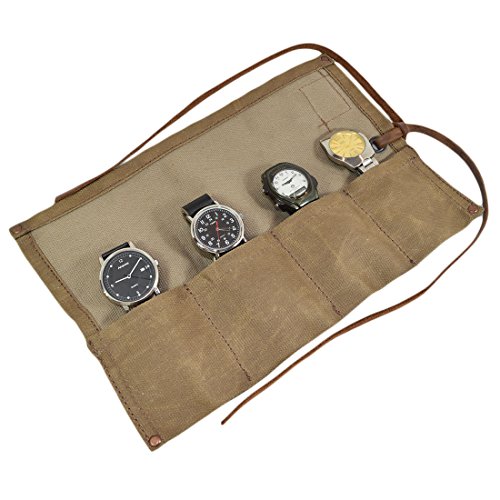 Luz peso Waxed Canvas Viajes Reloj rollo organizador con capacidad para 4 relojes hecho a mano por Hide & Bebida:: ejército fatiga