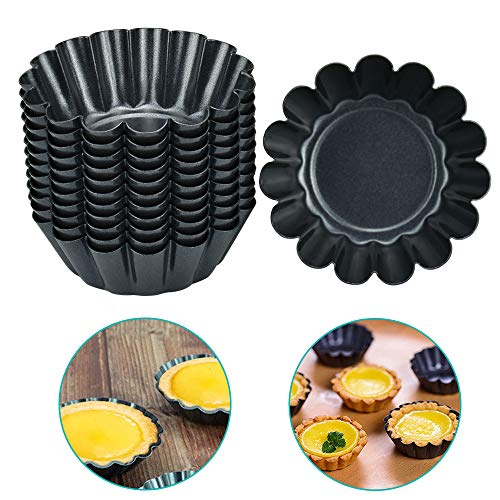 LYTIVAGEN 12 PCS Molde de Tarta de Huevo Redondas Antiadherente Tarta de Huevo Molde de Pastel de Lata Cupcake Pudín Tartaleta Molde para Muffin Tazas de Pastel (6.5cm x 2.3cm)